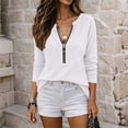 thumbnail image 5 of Oiangi Women's Half Zip Long Sleeve Shirts Crewneck Fashion Streetwear Pullover Tops for Fall Winter White L, 5 of 8