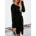 thumbnail image 6 of Asyoly Womens Tie Waist Knit Sweaters Dress Casual Solid Color Long Sleeve Crewneck Midi Pullover Jumper Dresses, 6 of 7