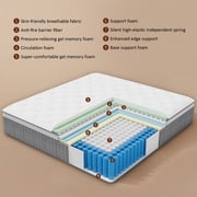 GREOO Queen Size Mattress in a Box 12 Hybrid Cooling Gel Memory Foam with Individually Pocket Coils Firm Pressure Relief Certified materials