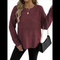 thumbnail image 2 of Suéter de Cuello Redondo para Mujer, Informal, Holgado, Cálido, Suave, Liso, de Larga, para Otoño e Invierno, Jersey de Punto. Vino Tinto S, 2 of 9