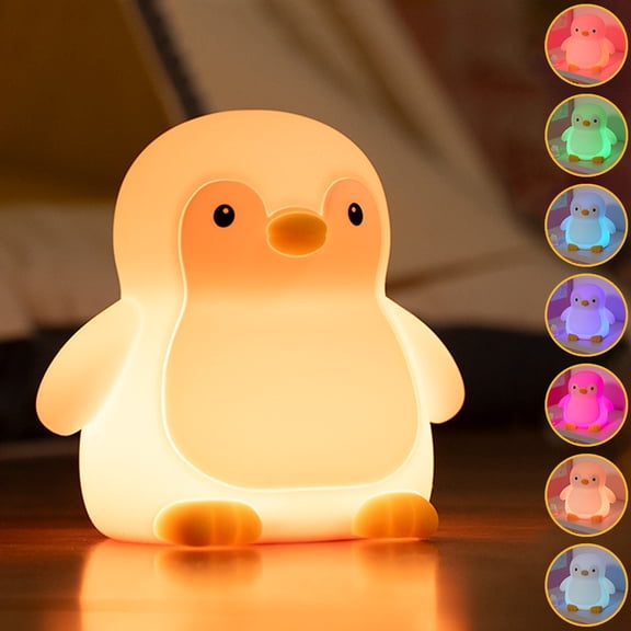 Cute Night Light for Kids, Rechargeable 7 Color Changing Penguin Silicone Night Light with Timer, Dimmable Nursery Night Light Bedside Lamp for Bedroom Room Decor, Gift for Boys Girls Teen Toddler