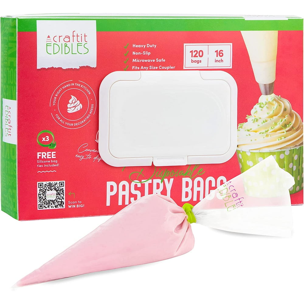 Piping Bags Large 16in 120Pcs Disposable Pastry Bag, 2 Icing Ties. by