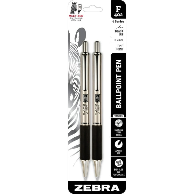 Bolígrafo Zebra Pen F-402 de acero inoxidable fino de 0,7 mm