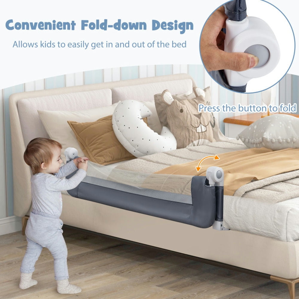GVN Foldable Bed Rail Swing Down Baby Bed Guard Rail-Gray, Baby Bed, Easy to Fold and Carry Travel Bassinet