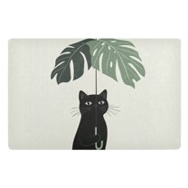 Yayeee Doormat for Indoor Entrance 32" x 20" Non Slippery Floor Rug, Black Cat Umbrella