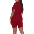 thumbnail image 4 of Ensemble Deux Pièces pour Femmes Manches Courtes Col en V Shorts de Cycliste (Rouge, TG), 4 of 6