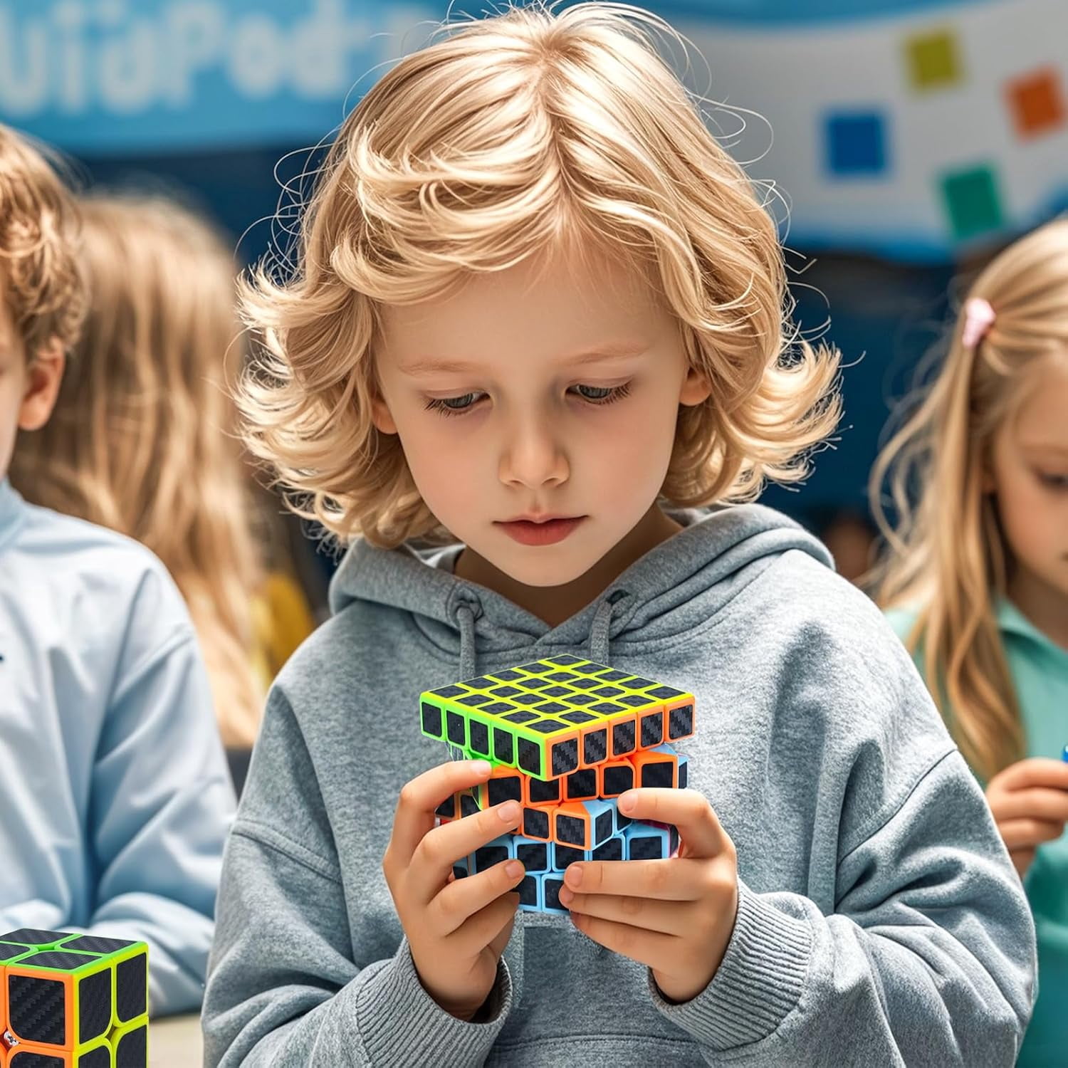 AuntyFey 5 Packs Speed Cube Set, 2x2, 3x3, 4x4, 5x5, Pyraminx Magic Speed Cube, Puzzle Cube for Kids & Beginner & Adults