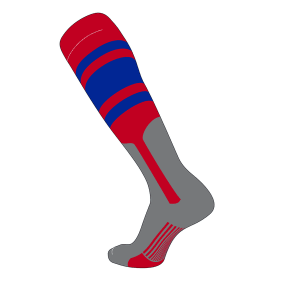 TCK Elite Baseball Knee High Stirrup Socks (C, 9in) Red, Royal, Dk Grey (M)