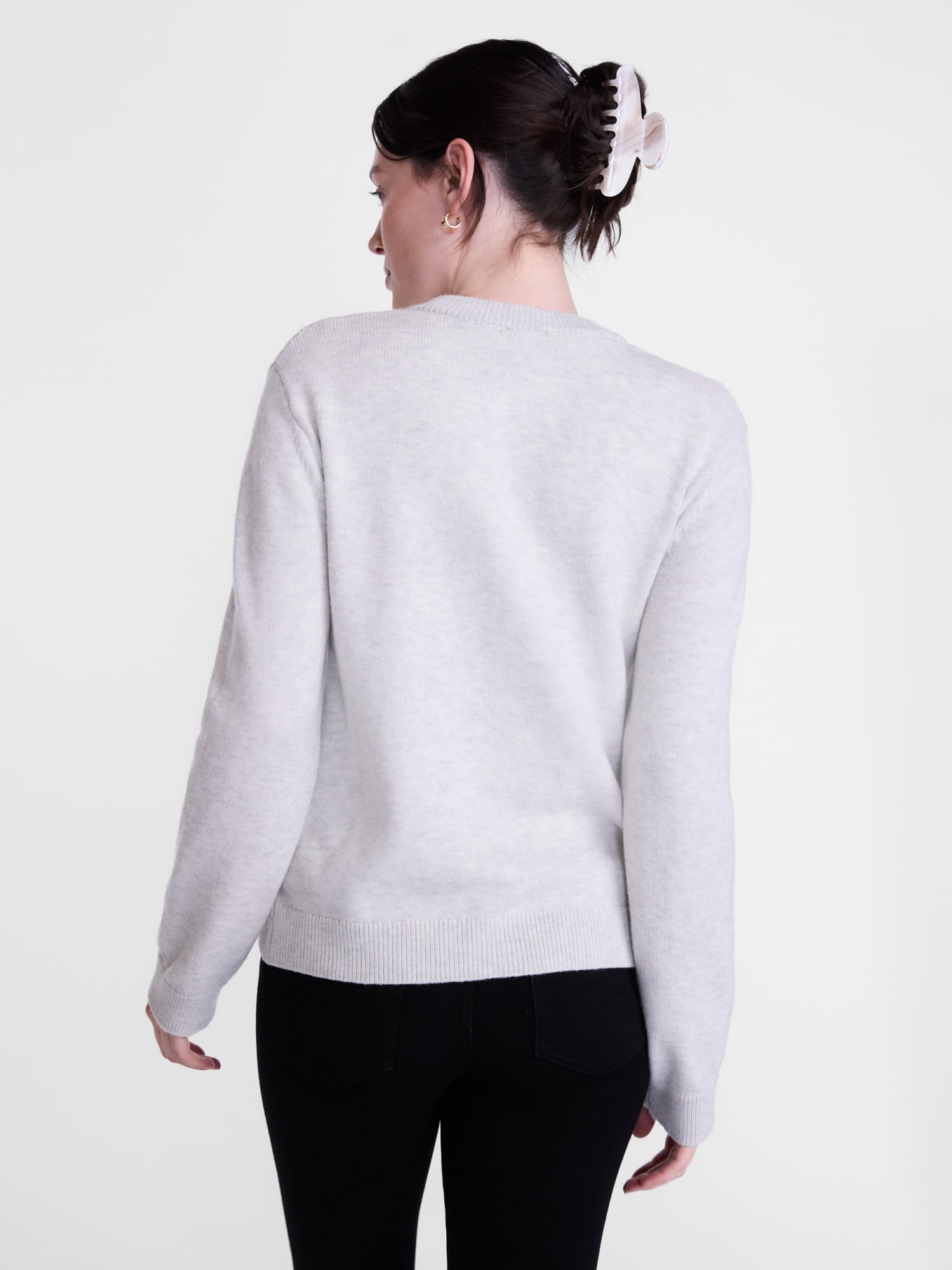 Scenario Women's Crewneck Cardigan with Patch Pockets, Lightweight, Sizes XS-XXXL