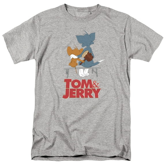Tom and Jerry Movie Park Bench Unisex Adult T-Shirt, Athletic Heather, Medium