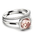 thumbnail image 2 of Dazzling Halo 2.05 Carat Cushion Cut Morganite And Diamond Moissanite Engagement Ring, Wedding Ring, One Matching Band in 925 Sterling Silver With Plain 18k White Gold Plating Shank, Bridal Ring, 2 of 3