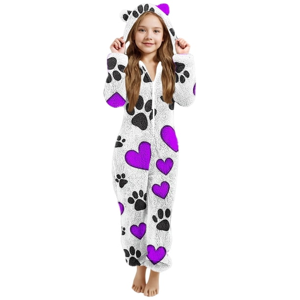 Mono de niña de manga larga con capucha y manga larga, pijama informal de invierno cálido, ropa de dormir para niña, mono de poliéster