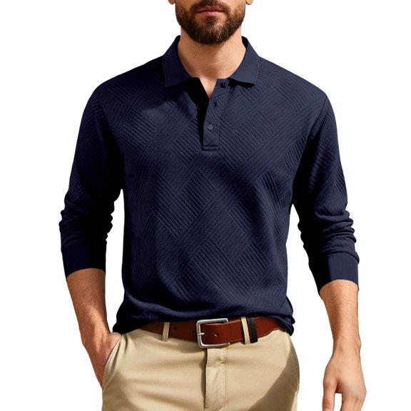 SRZYMJ Men's Long Sleeve Striped Business Casual Shirt with Geometric Jacquard Woven Texture and Elegant Turn Down Collar for All Season Versatile Wear