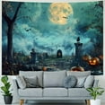 thumbnail image 4 of Fenyluxe  Halloween Tapestry Wall Hanging Black Crow Bat and Pumpkin in Scary Graveyard Forest Tapestry for Bedroom, Spooky Full Moon Night Tapestry for Living Room Holiday Wall Decor 60x50inch, 4 of 6