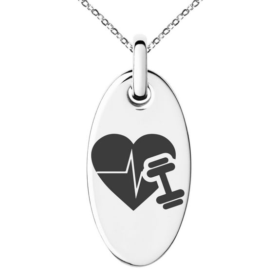 Stainless Steel Workout Lifeline Heart Engraved Small Oval Charm Pendant Necklace