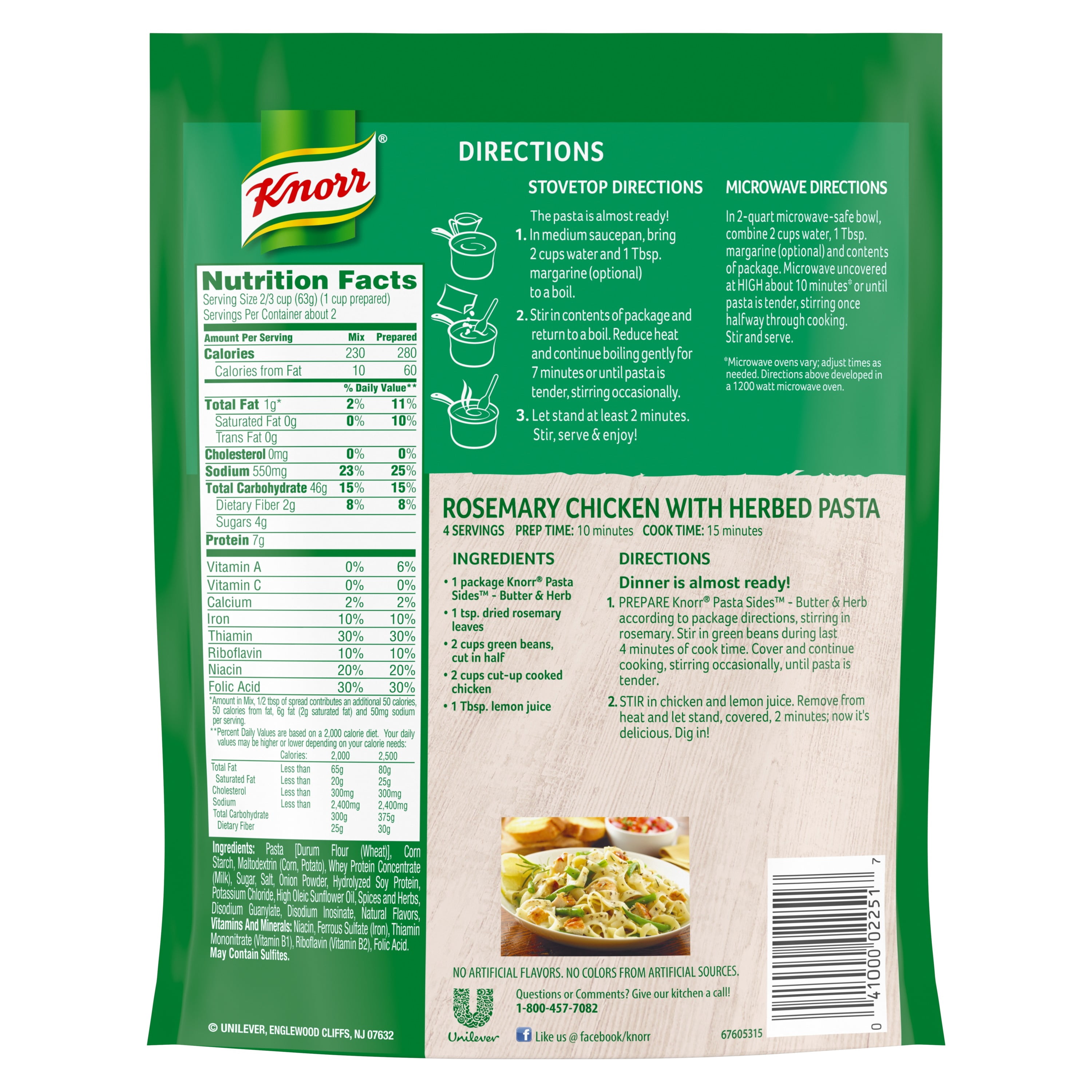 Knorr Pasta Sides Butter & Herb Fettuccine, Cooks in 7 Minutes, 4.4 oz, 8 Count