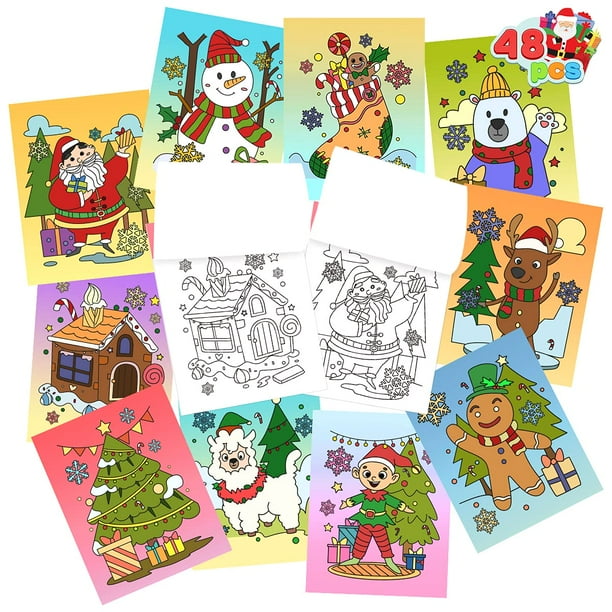 Libros para colorear JOYIN Christmas, paquete de 48 para niños con 10 fundas