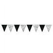 Club Pack of 12 Black & Silver Outdoor Pennant Banner Hanging Party Decorations 12'
