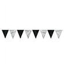 Club Pack of 12 Black & Silver Outdoor Pennant Banner Hanging Party Decorations 12'
