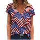 thumbnail image 1 of Moda mujer manga corta cuello en V bandera impresa Casual camiseta Tops blusa Pompotops  hkajfhjk465521, 1 of 5
