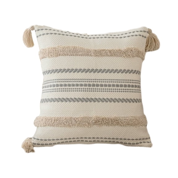 BinKFF Boho Throw Pillow Covers,Woven Tufted Farmhouse Pillows Cover with Tassels Textured Striped Cushion Case Neutral Pillow Cases Decorative Pillowcase for Sofa, Couch, Bed, Khaki