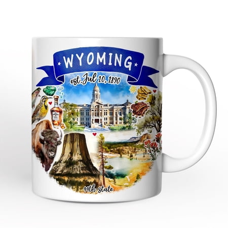 Artistic Wyoming State Themes and Landmarks Personalized Mug With Custom Name