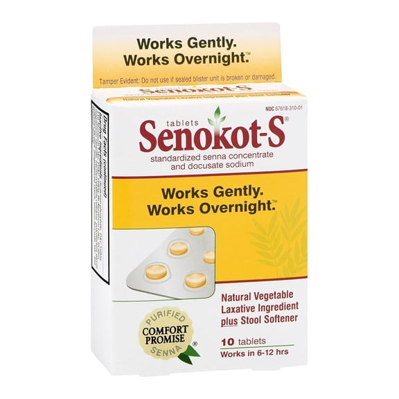 Senokot-S Natural Vegetable Laxative Plus Stool Softener Tablets, 10 Ea, 3 Pack