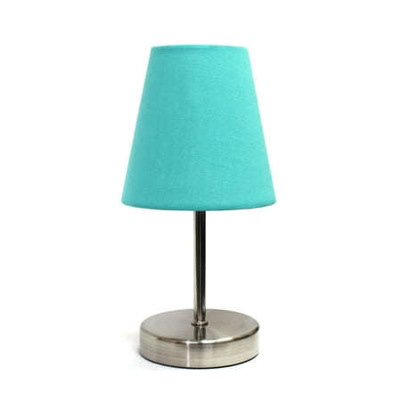 Creekwood Home 10.5" Iconic Duo Mini Sand Nickel Table Lamp Two Pack Set, for End Tables, Nightstands, Offices, Blue Shades