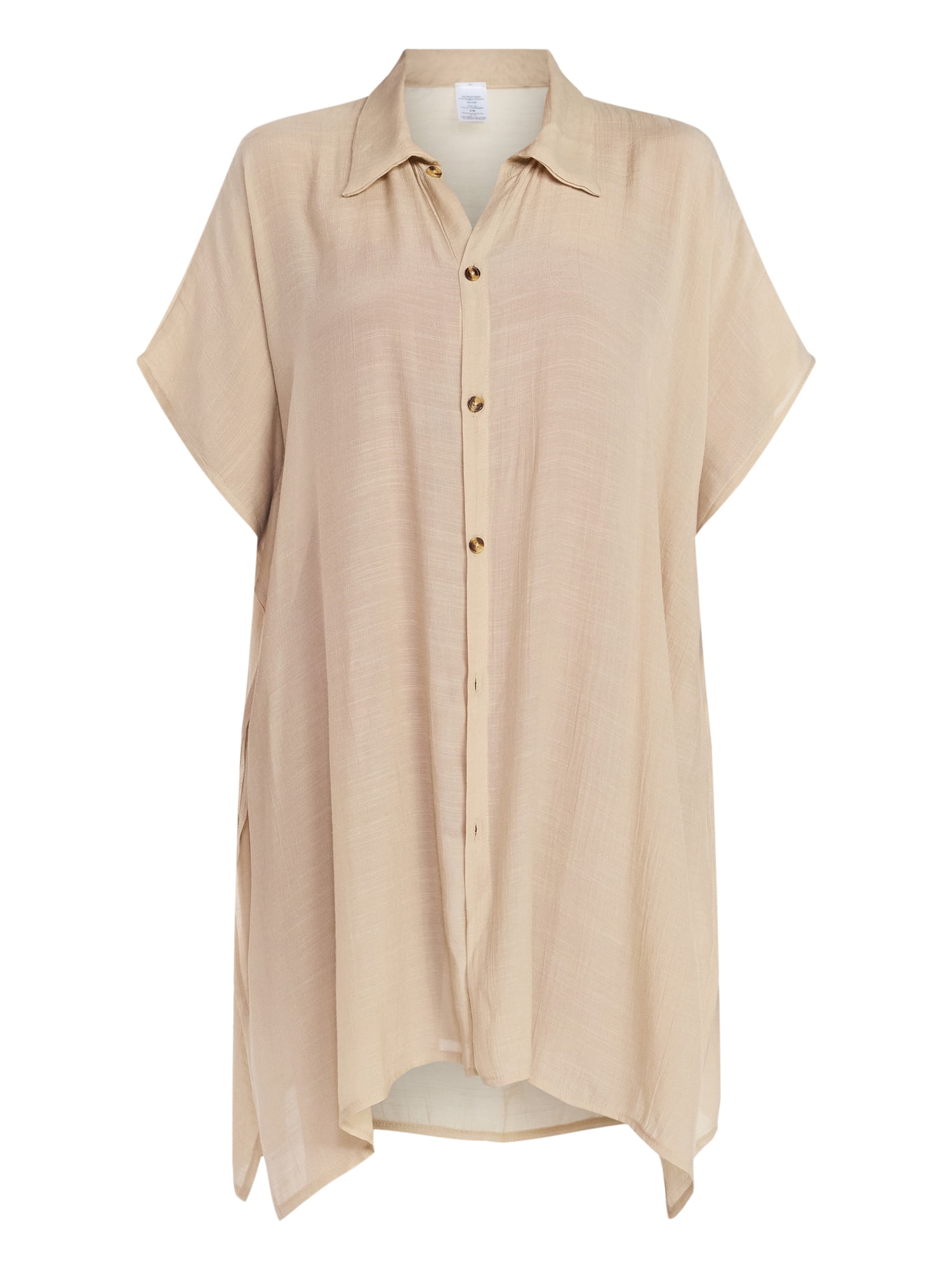 Time and Tru Women's Button Down Cover-Up, Light Tan, Sizes S/M