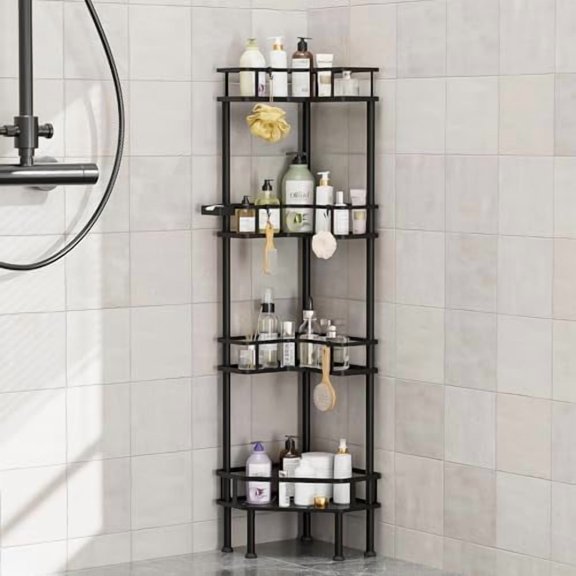 Corner Shower Caddy - 4-Tier Bathroom Organizer with Adjustable Feet, Heavy Duty Shower Shelf for Shampoo, Soap, Towels - Easy Install, No Drilling Required
