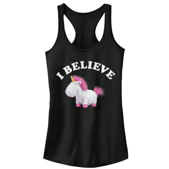 Junior's Despicable Me I Believe Unicorns  Racerback Tank Top Black 2X Large