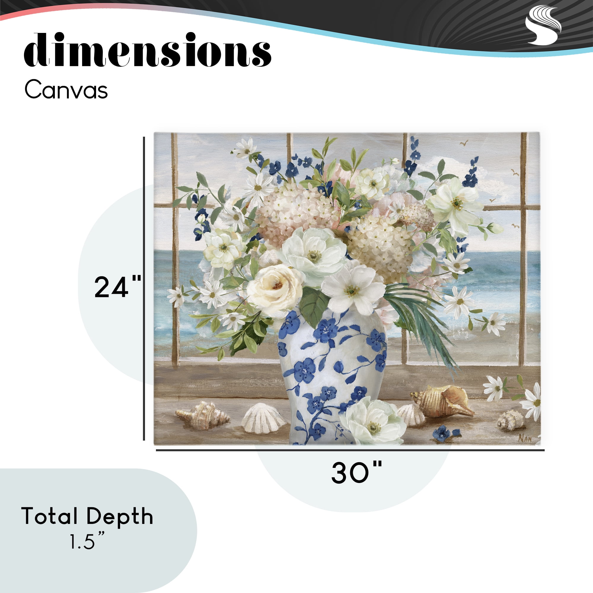 Stupell Industries Seashells & Flowers Windowsill Canvas Wall Art, design by Nan