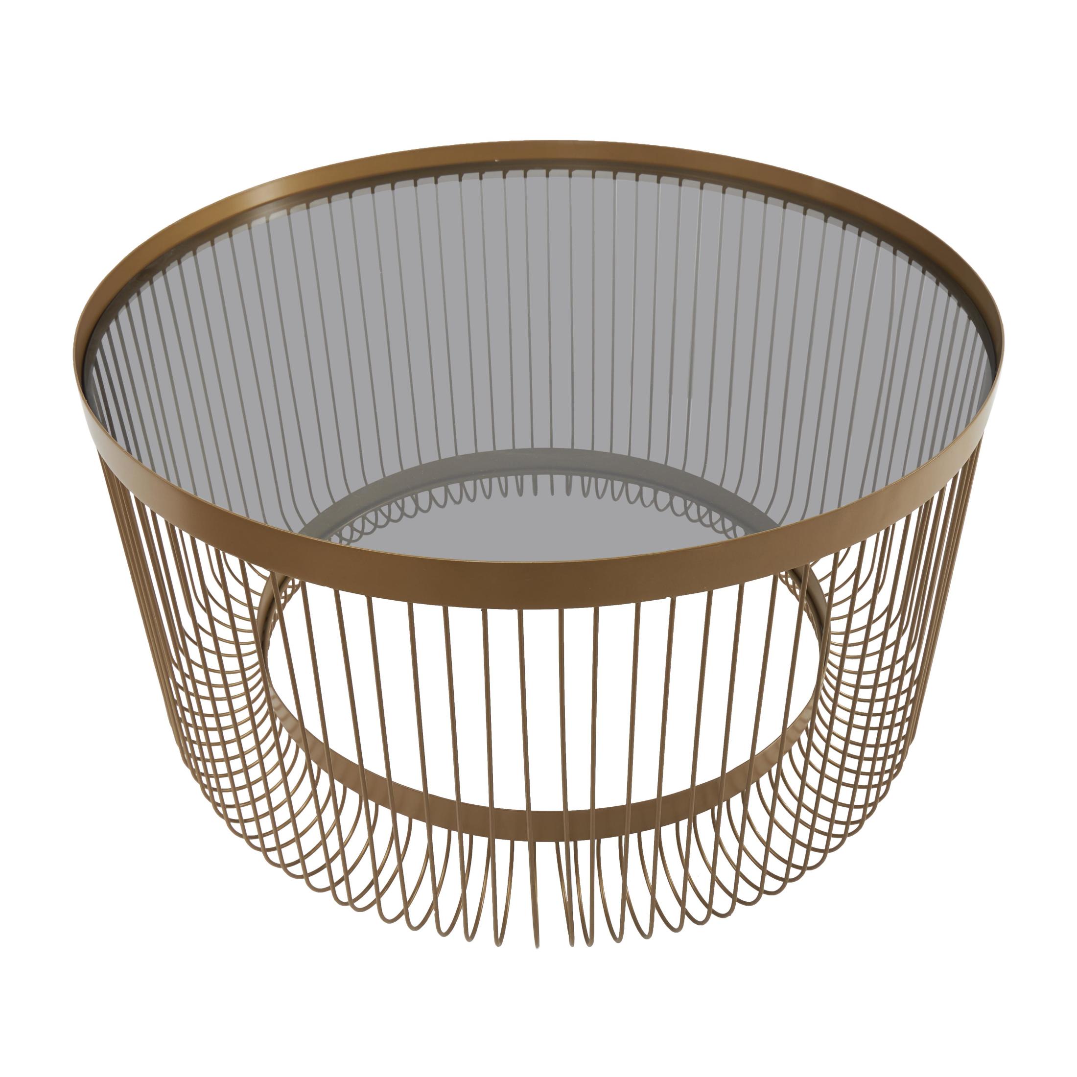 DecMode 32" x 18" Gold Metal Coffee Table with Clear Glass Top, 1-Piece