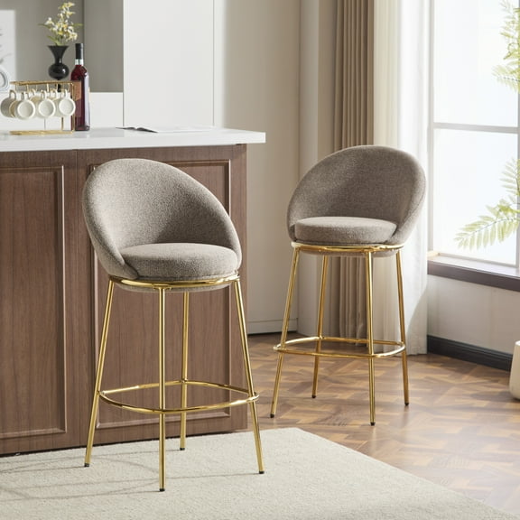 Christopher Knight Home Luxury Beige Upholstered Barstools with Gold Metal Frame, Set of 2