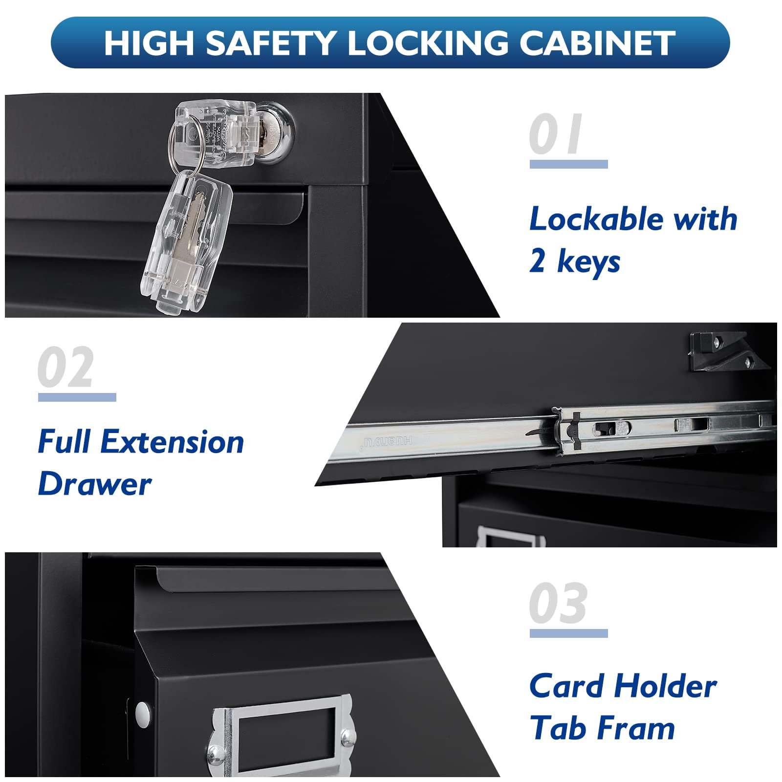 Fesbos 3 Drawer File Cabinet with Lock, File Cabinets for Home Office,18" Deep Vertical Metal Black File Cabinet Office Storage Cabinet Organizer for Letter/Legal / A4
