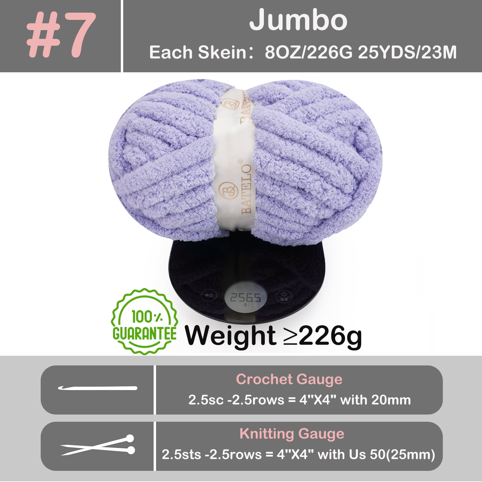 BATELO 8 Skein Chunky Yarn for Hand Knitting, Big Blanket Yarn Jumbo, Soft Chenille Yarn Bulky, 0.5lb/25yds, Baby Lavender