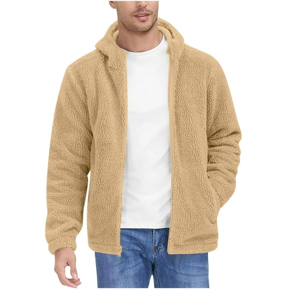 Chiccall Men's Fuzzy Hoodie Heavy Fleece Jacket Zip Up Hooded Sweatshirt Casual Solid Athletic Coat with Pockets