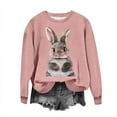thumbnail image 2 of HOMBOM Womens Dressy Easter Tops Pink Long Sleeve Hoodless Sweatshirts Crew Neck Easter Rabbit Print Spring Tops For Women 2024 Trendy M, 2 of 6