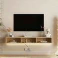 thumbnail image 4 of Yardi Yarda Floating TV Stand Wall Mounted with 16 Color LEDs, 69" Modern TV Stand, Floating TV Cabinet Entertainment Center, Brown, 4 of 7