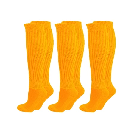 

Yellow All Cotton 3 Pack Extra Heavy Slouch Socks Made In USA