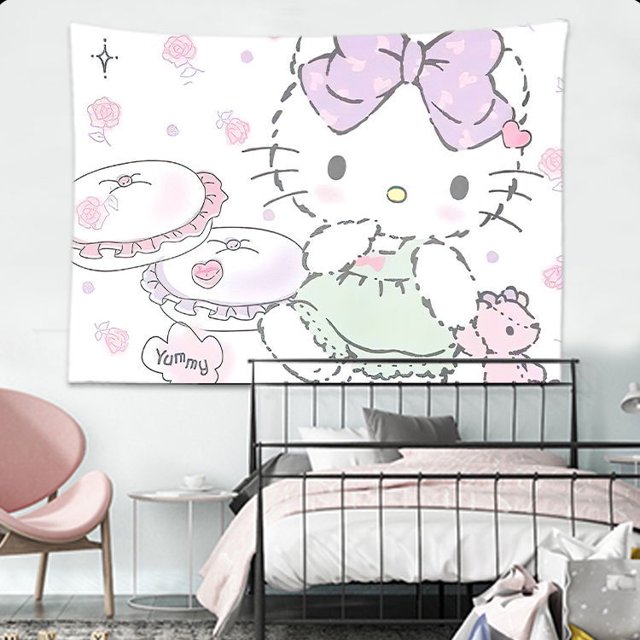 Kawaii Sanrio Hello Kitty, Cinnamoroll, My Melody, Kuromi, Fondo de tela para dormitorio, tapiz de cabecera, bonito para decorar la pared