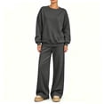 thumbnail image 2 of Women's Cute Sweat Sets Round Neck Sweatshirt and Pants Set, 2 Piece Sweat Suit with Pockets, Lounge Set for Fall Winter Black L, 2 of 5