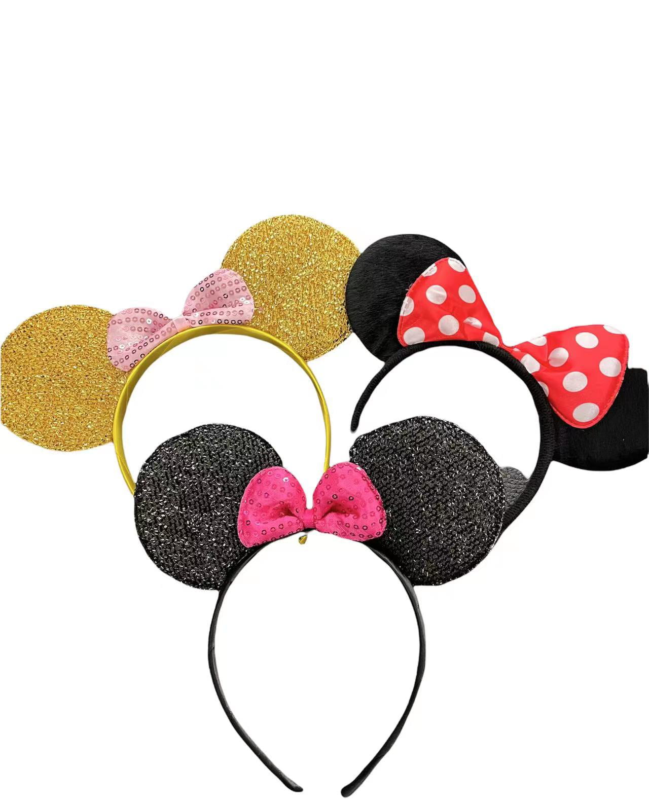 24 Minnie Mickey Mouse Ears Headbands Black Shiny Red Pink Bows Party Birthday 