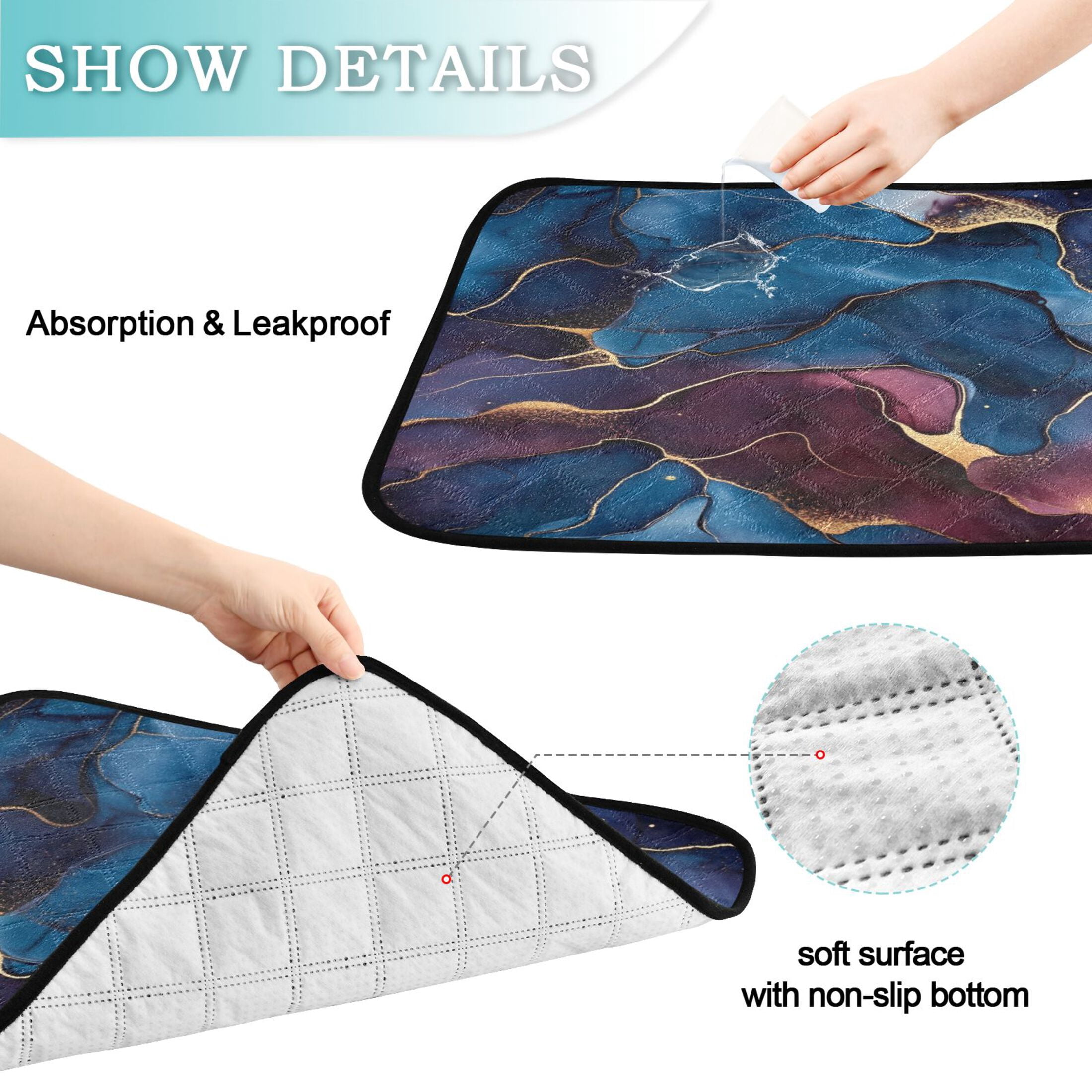 Qxltty Gilt Blue Pattern Cat litter Pads Pet Set of 3 Diaper Mats Center Anti-leakage Layer Absorbent Soft and Comfortable
