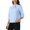thumbnail image 4 of INSPIRE CHIC Women's Summer Work Shirts Mock Neck Ruched 3/4 Sleeves Dressy Casual Blouses XS Blue, 4 of 5