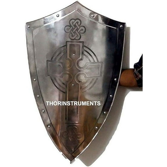 THOR INSTRUMENTS Armor Knight Medieval Steel Shield 18 Gauge Steel Larp Costume Rustic Vintage Home Decor Gifts