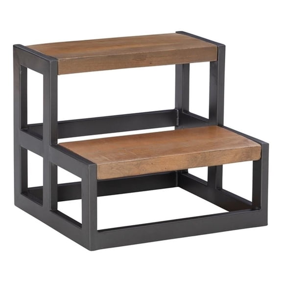 Linon Benny Sturdy Wood Bed Steps with Minimalist Style Iron Frame in Pewter