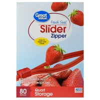 Great Value Slider Zipper Freezer Bags, Quart, 80 Count