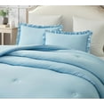 thumbnail image 4 of Chezmoi Collection Nora 3-Piece Chambray Blue Ruffled Edge Trim Microfiber Comforter Set, Queen Size, 4 of 8