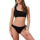 thumbnail image 1 of Conjuntos de bikini de una sola manga con flores en 3D para mujer, traje de baño asimétrico de 2 piezas, pequeño, negro, 1 of 5